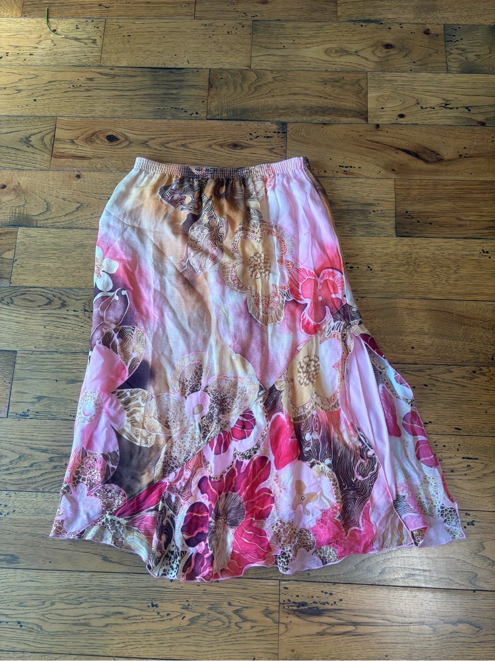 Vintage Sea Suns Women's Floral Pink & Cream Flowing Midi Skirt Size Small